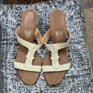 Salvatore Ferragamo Cream Leather Sandals
